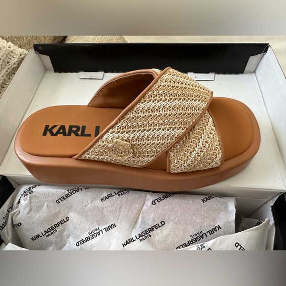 Woven Slip-On Platform Sandals Tan Size 6 - Picture 2 of 4